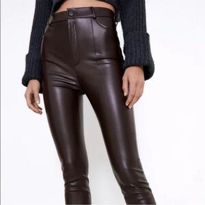 Zara High-Rise Faux Leather Chocolate Brown Leggings